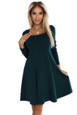 574-1 IVANA comfortable trapeze dress with a neckline and long sleeves - green-6