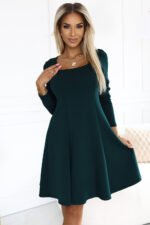 574-1 IVANA comfortable trapeze dress with a neckline and long sleeves - green-1