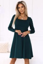 574-1 IVANA comfortable trapeze dress with a neckline and long sleeves - green-4