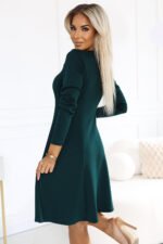 574-1 IVANA comfortable trapeze dress with a neckline and long sleeves - green-3