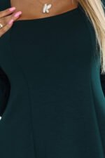 574-1 IVANA comfortable trapeze dress with a neckline and long sleeves - green-5