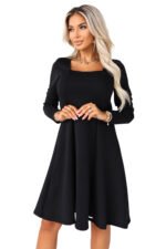 574-3 IVANA comfortable trapeze dress with a neckline and long sleeves - black-6