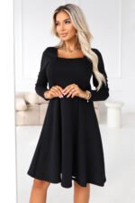 574-3 IVANA comfortable trapeze dress with a neckline and long sleeves - black-3