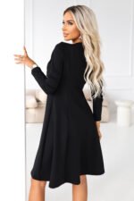 574-3 IVANA comfortable trapeze dress with a neckline and long sleeves - black-2