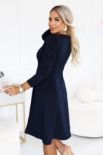 574-4 IVANA Comfortable trapeze dress with a neckline and long sleeve - navy blue-4
