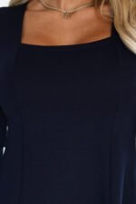 574-4 IVANA Comfortable trapeze dress with a neckline and long sleeve - navy blue-6