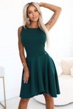 575-2 Flared dress with a spectacular longer back – bottle green-3
