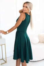 575-2 Flared dress with a spectacular longer back – bottle green-2