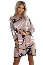 577-1 Lace trapeze sweater dress - beige with black and white pattern-8