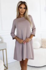 579-1 Classic trapeze dress with black belt - beige-6