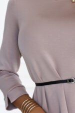 579-1 Classic trapeze dress with black belt - beige-9