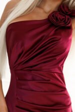 580-2 AURORA long satin one shoulder dress with roses - burgundy-6