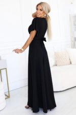 581-7 JENNIFER long dress with a leg slit, sleeves and a neckline - black-2