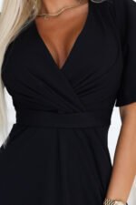 581-7 JENNIFER long dress with a leg slit, sleeves and a neckline - black-7