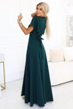 581-8 JENNIFER long dress with a leg slit, sleeves and a neckline - bottle green-2