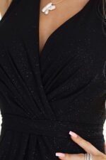 587-1 MONIQUE long exclusive dress with a neckline and a leg slit - black with glitter-6