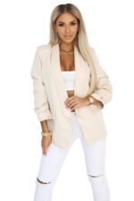 588-2 Women's classic jacket with draped sleeves - beige-6