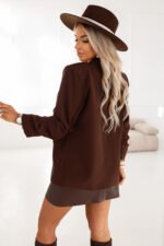 588-3 Women's classic jacket with draped sleeves - chocolate-3