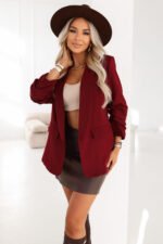 588-4 Women's classic jacket with draped sleeves - burgundy-4