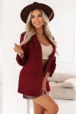 588-4 Women's classic jacket with draped sleeves - burgundy-5