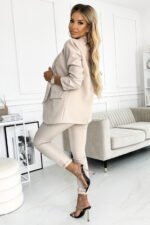 588-7 Women's classic blazer with draped sleeves - dark beige-5