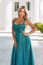 589-3 Long dress with subtle shimmer and corset back tie - green with glitter-6