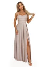 589-4 Long Dress with Subtle Shimmer and Corset Back Tie - Blush Pink with Glitter-10