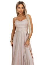 589-4 Long Dress with Subtle Shimmer and Corset Back Tie - Blush Pink with Glitter-12