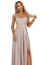 589-4 Long Dress with Subtle Shimmer and Corset Back Tie - Blush Pink with Glitter-13