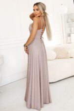 589-4 Long Dress with Subtle Shimmer and Corset Back Tie - Blush Pink with Glitter-2