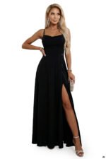 589-5 Strappy maxi dress with corset back and slit - black-12