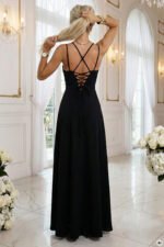 589-5 Strappy maxi dress with corset back and slit - black-8