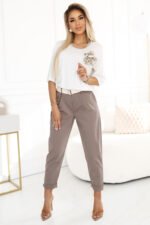 592-1 Comfortable blouse with a floral appliqué on the shoulder - ecru-3