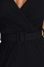 593-3 Elegant Jumpsuit with Wrap Neckline, Wide Legs and Belt - Black-8