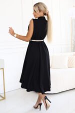596-3 Elegant midi shirt dress with gold buttons and belt - black-3