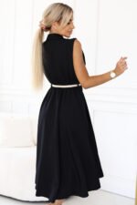 596-3 Elegant midi shirt dress with gold buttons and belt - black-5