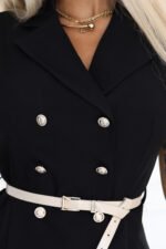 596-3 Elegant midi shirt dress with gold buttons and belt - black-6