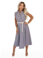 596-5 Elegant midi shirtdress with gold buttons and belt - grey-9