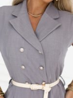 596-5 Elegant midi shirtdress with gold buttons and belt - grey-5