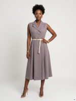 596-5 Elegant midi shirtdress with gold buttons and belt - grey-8