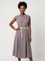 596-5 Elegant midi shirtdress with gold buttons and belt - grey-6