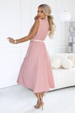 596-6 Elegant midi shirt dress with gold buttons and a belt - powder pink-2