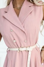 596-6 Elegant midi shirt dress with gold buttons and a belt - powder pink-7