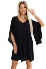 597-1 LIVIA Elegant trapeze dress with butterfly sleeves - black with glitter-6