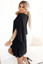 597-1 LIVIA Elegant trapeze dress with butterfly sleeves - black with glitter-3