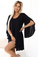 597-1 LIVIA Elegant trapeze dress with butterfly sleeves - black with glitter-4