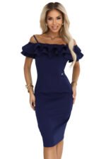 599-3 CARMEN Fitted midi dress in Spanish style - navy blue-7