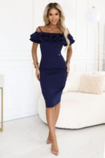 599-3 CARMEN Fitted midi dress in Spanish style - navy blue-4