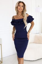 599-3 CARMEN Fitted midi dress in Spanish style - navy blue-3