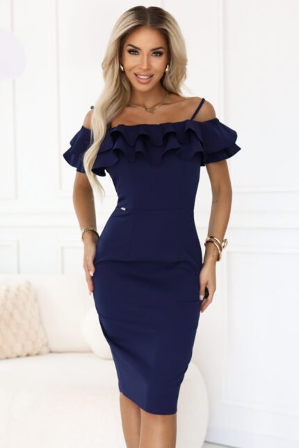 599-3 CARMEN Fitted midi dress in Spanish style - navy blue-1